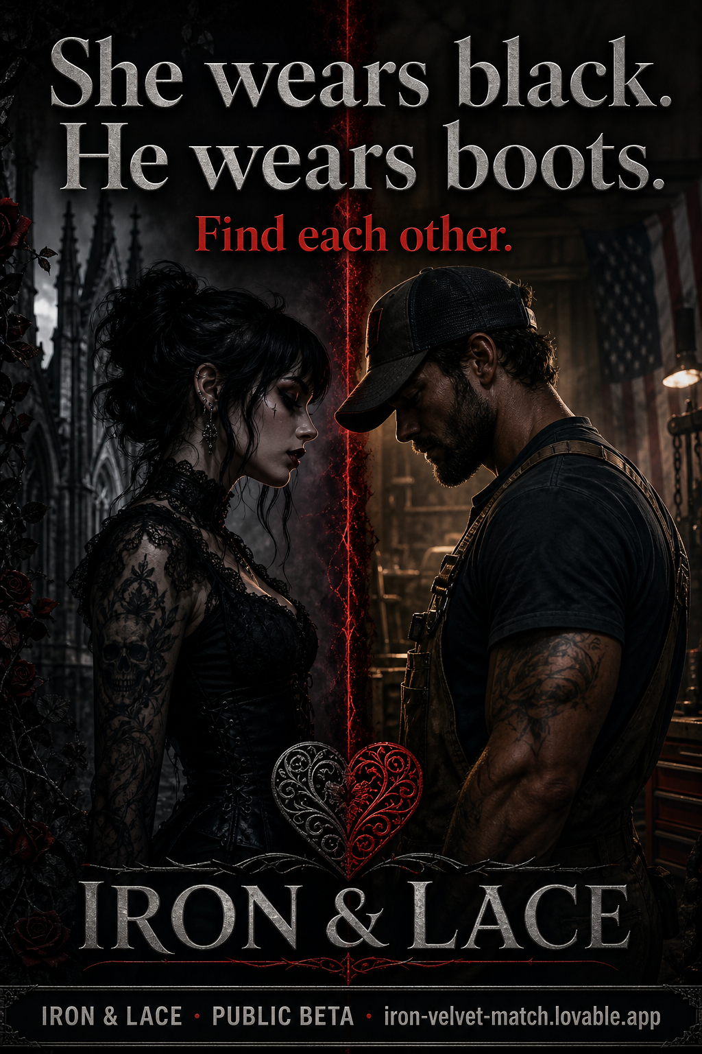 She wears black. He wears boots.