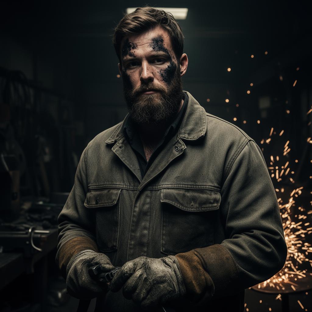 Portrait of a bearded welder in workwear